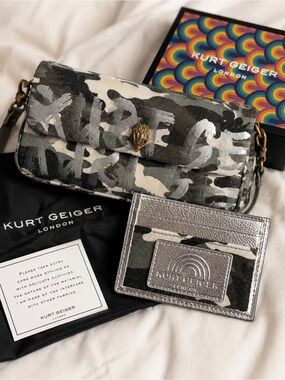 Kurt Geiger London Camouflage “The Pickle” Crossbody Bag & Card Holder SET NIB